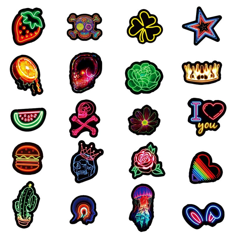 PRETTY SUNSHINE 100Pcs Neon Stickers Decal, Waterproof Vinyl Stickers Pack for Bumper, Laptop, Skateboard, Water Bottle, Luggage, Phone, Graffiti Stickers for Adults - Image 2