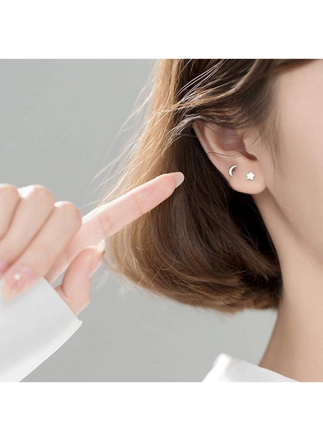 Izpack Minimalist Moon Star Cartilage Stud Earrings S925 Sterling Silver Fashion Small Tiny Earring Studs Asymmetrical Tragus Screw Back Ear Piercing for Women Girls, Sterling Silver, No Gemstone - Image 2