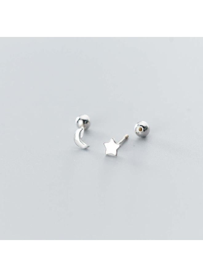 Izpack Minimalist Moon Star Cartilage Stud Earrings S925 Sterling Silver Fashion Small Tiny Earring Studs Asymmetrical Tragus Screw Back Ear Piercing for Women Girls, Sterling Silver, No Gemstone - Image 4