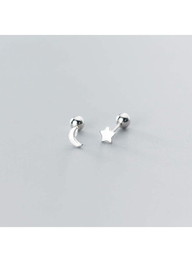 Izpack Minimalist Moon Star Cartilage Stud Earrings S925 Sterling Silver Fashion Small Tiny Earring Studs Asymmetrical Tragus Screw Back Ear Piercing for Women Girls, Sterling Silver, No Gemstone - Image 5