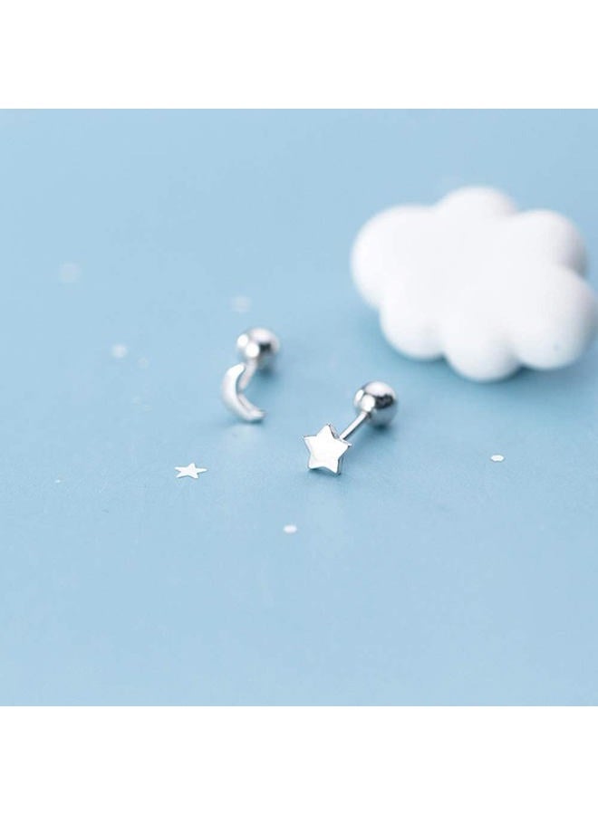 Izpack Minimalist Moon Star Cartilage Stud Earrings S925 Sterling Silver Fashion Small Tiny Earring Studs Asymmetrical Tragus Screw Back Ear Piercing for Women Girls, Sterling Silver, No Gemstone - Image 3