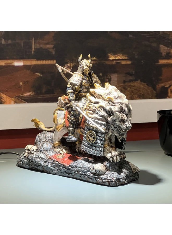 LOOYAR Medieval Ancient White Lion Samurai Warrior Resin Statue Ornament Figurine Craft for Home Living Room Porch Decoration Office Desk Desktop Table Arrangement Gift - Image 4