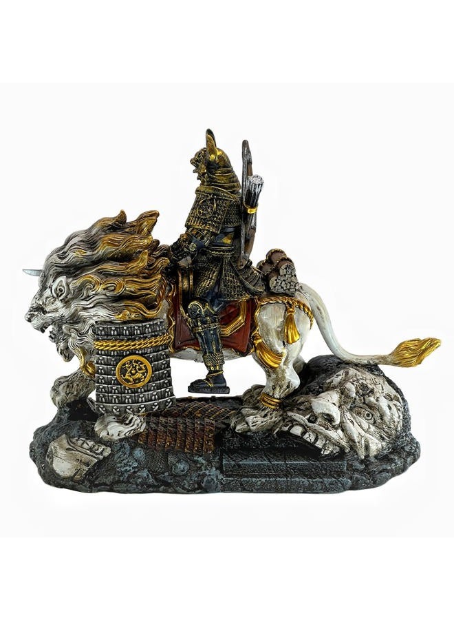 LOOYAR Medieval Ancient White Lion Samurai Warrior Resin Statue Ornament Figurine Craft for Home Living Room Porch Decoration Office Desk Desktop Table Arrangement Gift - Image 3