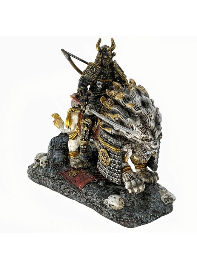 LOOYAR Medieval Ancient White Lion Samurai Warrior Resin Statue Ornament Figurine Craft for Home Living Room Porch Decoration Office Desk Desktop Table Arrangement Gift - Image 1