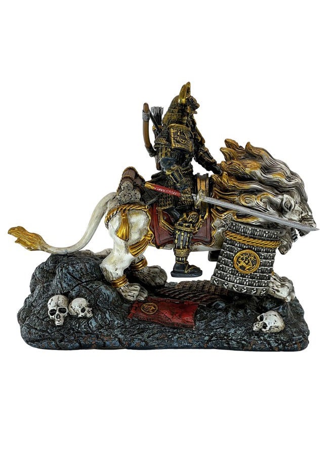 LOOYAR Medieval Ancient White Lion Samurai Warrior Resin Statue Ornament Figurine Craft for Home Living Room Porch Decoration Office Desk Desktop Table Arrangement Gift - Image 2