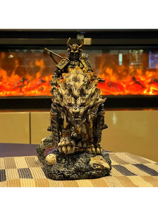 LOOYAR Medieval Ancient White Lion Samurai Warrior Resin Statue Ornament Figurine Craft for Home Living Room Porch Decoration Office Desk Desktop Table Arrangement Gift - Image 5