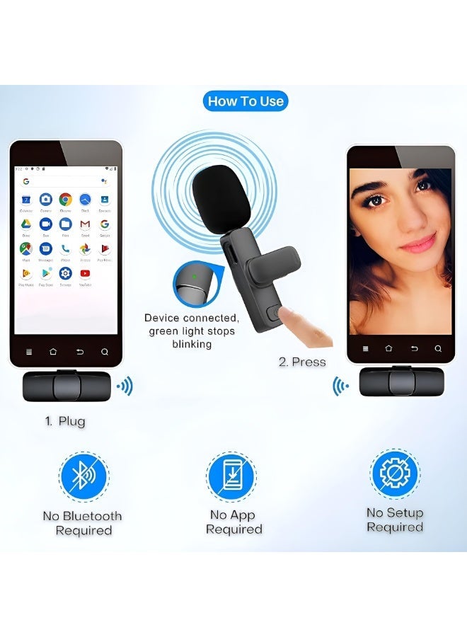 ميكروفون لافالير لاسلكي لأجهزة iPhone وiPad وأجهزة USB-C، ميكروفون مكثف صغير مزود بمشبك لإلغاء الضوضاء لتسجيل الفيديو والصوت لأجهزة iPhone وAndroid والكمبيوتر المحمول، قابل للتوصيل والتشغيل - Image 3