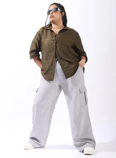 هاي ستار قميص نسائي أخضر مقاس بلس 100% بوليستر بأزرار