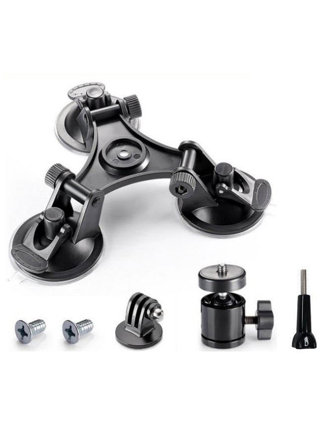 ملحقات الكاميرا الرياضية، كوب شفط ثلاثي القوائم، كوب شفط للسيارة، مثلث مثبت على السيارة، زاوية منخفضة Gopro-اللون: كوب شفط ثلاثي القوائم + محول Gopro + مقلاة/إمالة + برغي - Image 1