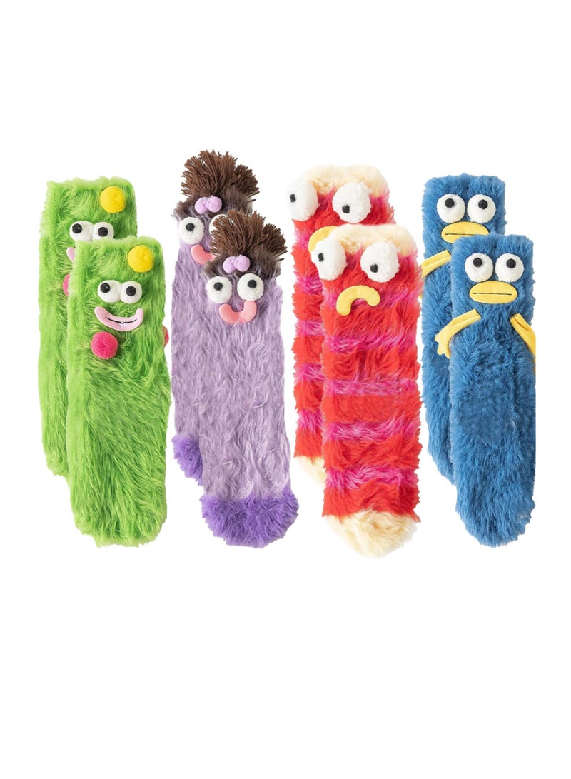 Warm Cozy Fluffy Cartoon Monster Socks Coral Velvet Three Dimensional Quirky Ugly Plush Funny for Women Novelty - Image 1