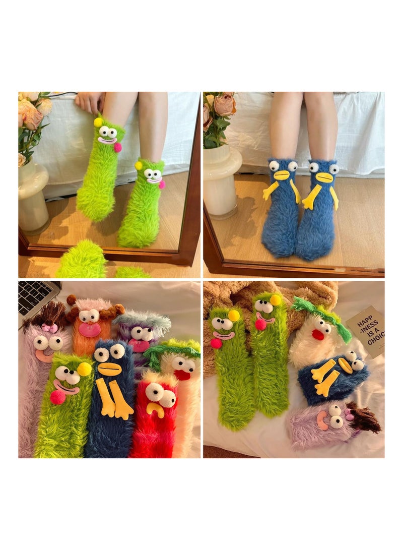 Warm Cozy Fluffy Cartoon Monster Socks Coral Velvet Three Dimensional Quirky Ugly Plush Funny for Women Novelty - Image 3