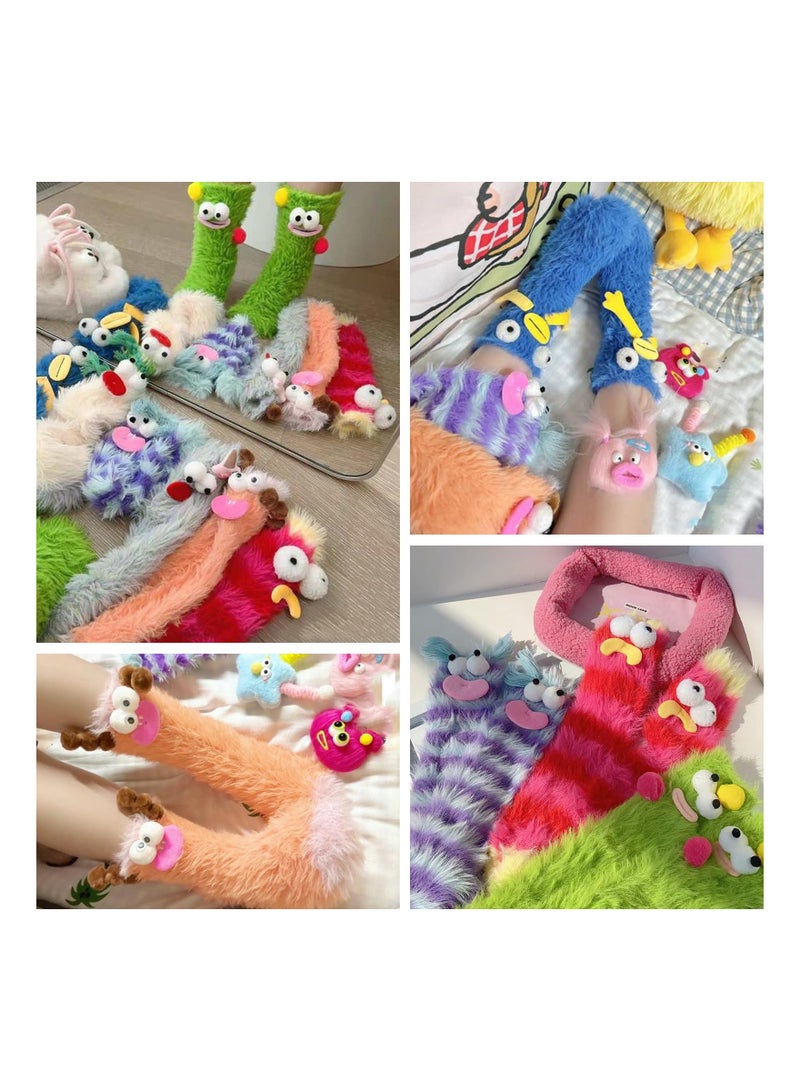 Warm Cozy Fluffy Cartoon Monster Socks Coral Velvet Three Dimensional Quirky Ugly Plush Funny for Women Novelty - Image 5