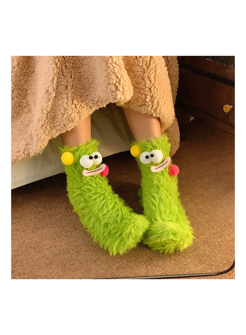 Warm Cozy Fluffy Cartoon Monster Socks Coral Velvet Three Dimensional Quirky Ugly Plush Funny for Women Novelty - Image 2