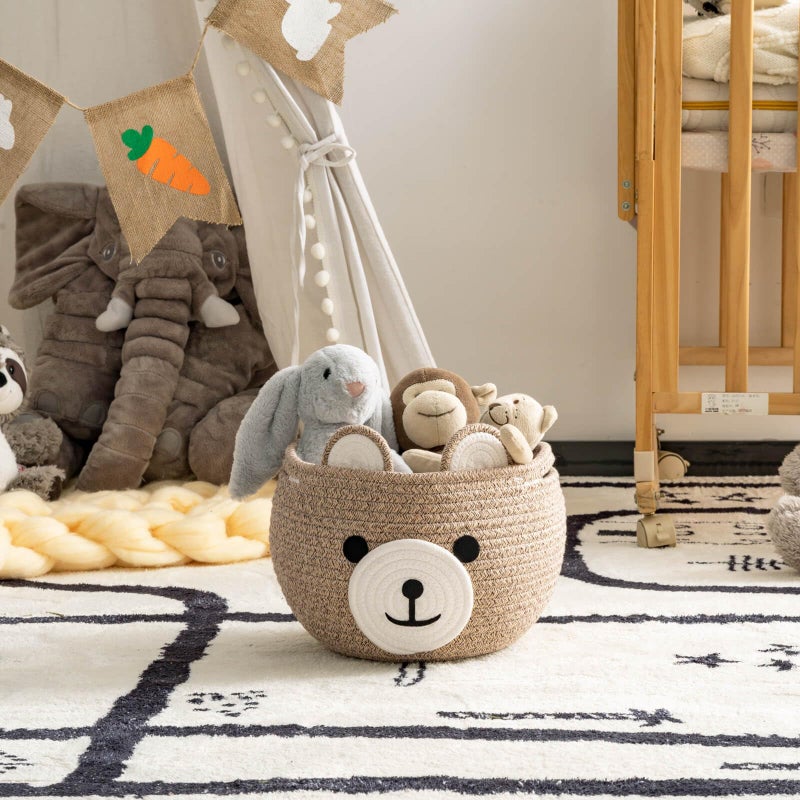 CherryNow Baby Basket for Nursery, Bear Gift Baskets for Kids, Baby Shower Basket with Handles, Small Cute Animal Baskets, Light Brown, 10.5"D x 8.5"H - Image 5