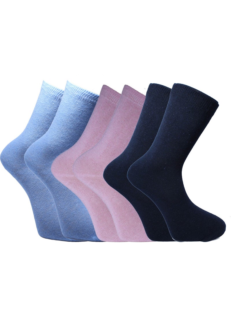 Seva 3 Pairs Women's Socks Colorful Daily Soft Socks / Pink, Blue, Navy Blue  - Image 2