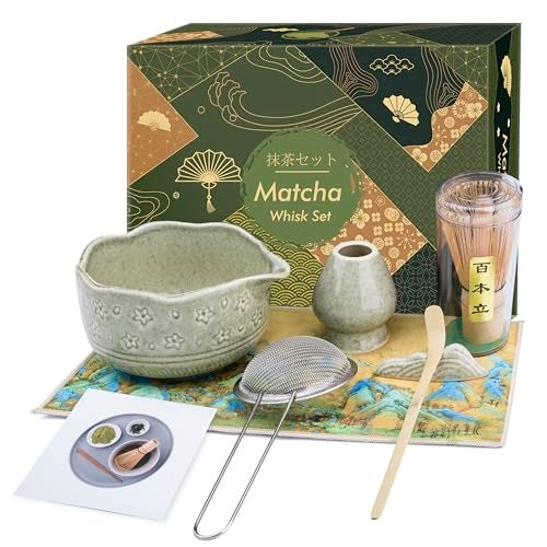 Foloda Matcha Whisk Set - 7 PCS Matcha Kit, Matcha Set for Making Breakfast Green Tea Lattes - Matcha Bowl with Spout, Matcha Whisk Holder - Gift for Tea Beginner, Friend, Daughter, Family - Image 1