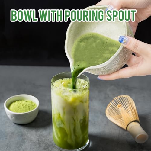 Foloda Matcha Whisk Set - 7 PCS Matcha Kit, Matcha Set for Making Breakfast Green Tea Lattes - Matcha Bowl with Spout, Matcha Whisk Holder - Gift for Tea Beginner, Friend, Daughter, Family - Image 4