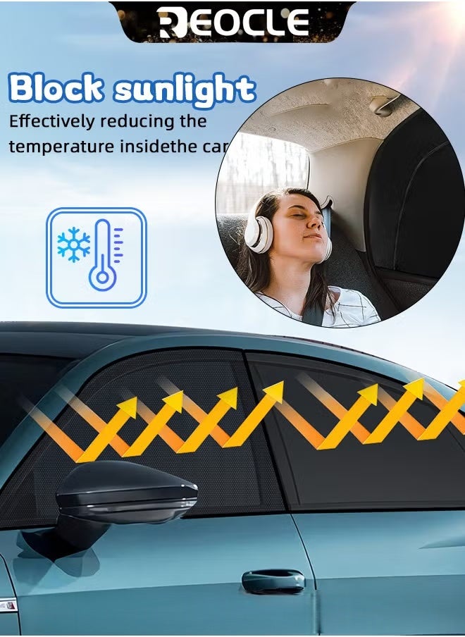 ريوكل ستائر نوافذ السيارات العالمية، 4 مجموعات، ستائر نافذة جانبية، شبكة قابلة للتنفس، ستائر نافذة خلفية للسيارة للأطفال، للتخييم في الليل والخصوصية - Image 4