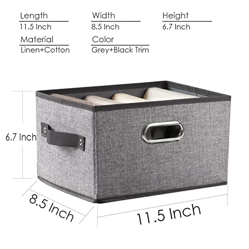 PRANDOM Fodable Storage Baskets for Closet [5-Pack] Decorative Fabric Storage Bins Cubes with Leather/Metal Handles for Shelves Bedroom Living Room Grey (11.5x8.5x6.7 Inch) - Image 5