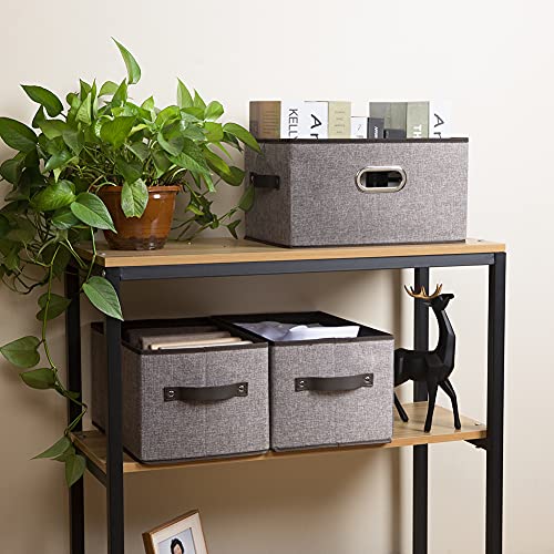 PRANDOM Fodable Storage Baskets for Closet [5-Pack] Decorative Fabric Storage Bins Cubes with Leather/Metal Handles for Shelves Bedroom Living Room Grey (11.5x8.5x6.7 Inch) - Image 3