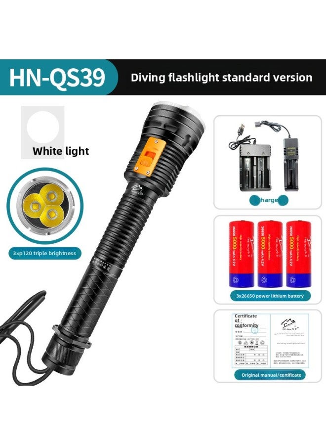 Professional Diving Flashlight Special Underwater Light Charging Light Yellow Light Super Bright Waterproof Lighting Flashlight