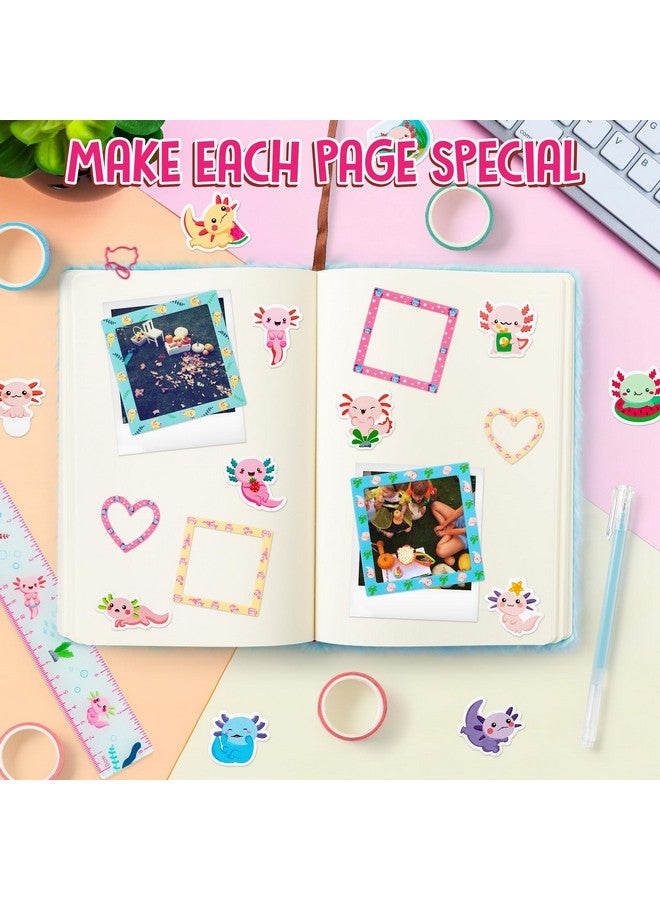 CY2SIDE 44PCS Axolotl DIY Journal Kit Set for Kids Axolotl Plush Scrapbook Diary Journaling Stationery Set for Writing Make Your Own Scrapbook with Crafts Idea Birthday Gifts for Teen Girls DIY Gifts - Image 4