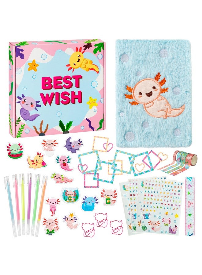 CY2SIDE 44PCS Axolotl DIY Journal Kit Set for Kids Axolotl Plush Scrapbook Diary Journaling Stationery Set for Writing Make Your Own Scrapbook with Crafts Idea Birthday Gifts for Teen Girls DIY Gifts - Image 1