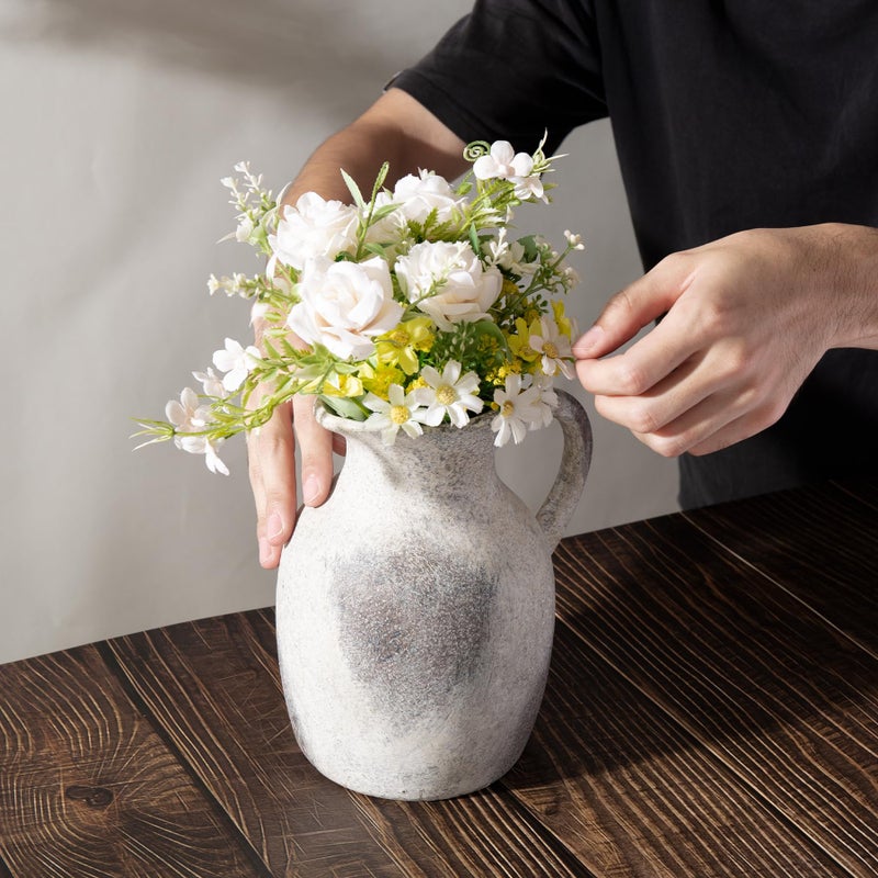 Magclay Ceramic Rustic Vase with Handle, Decorative Jug Pitcher, Terracotta Stone Vase for Decor Living Room, Vintage Home Decor, Natural - Image 4