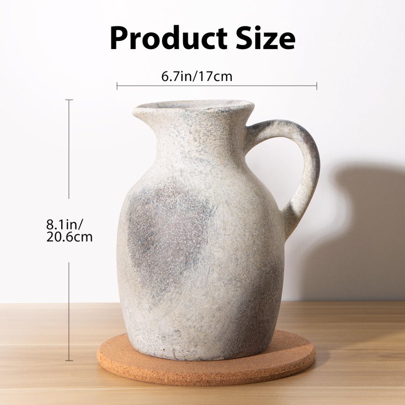 Magclay Ceramic Rustic Vase with Handle, Decorative Jug Pitcher, Terracotta Stone Vase for Decor Living Room, Vintage Home Decor, Natural - Image 2