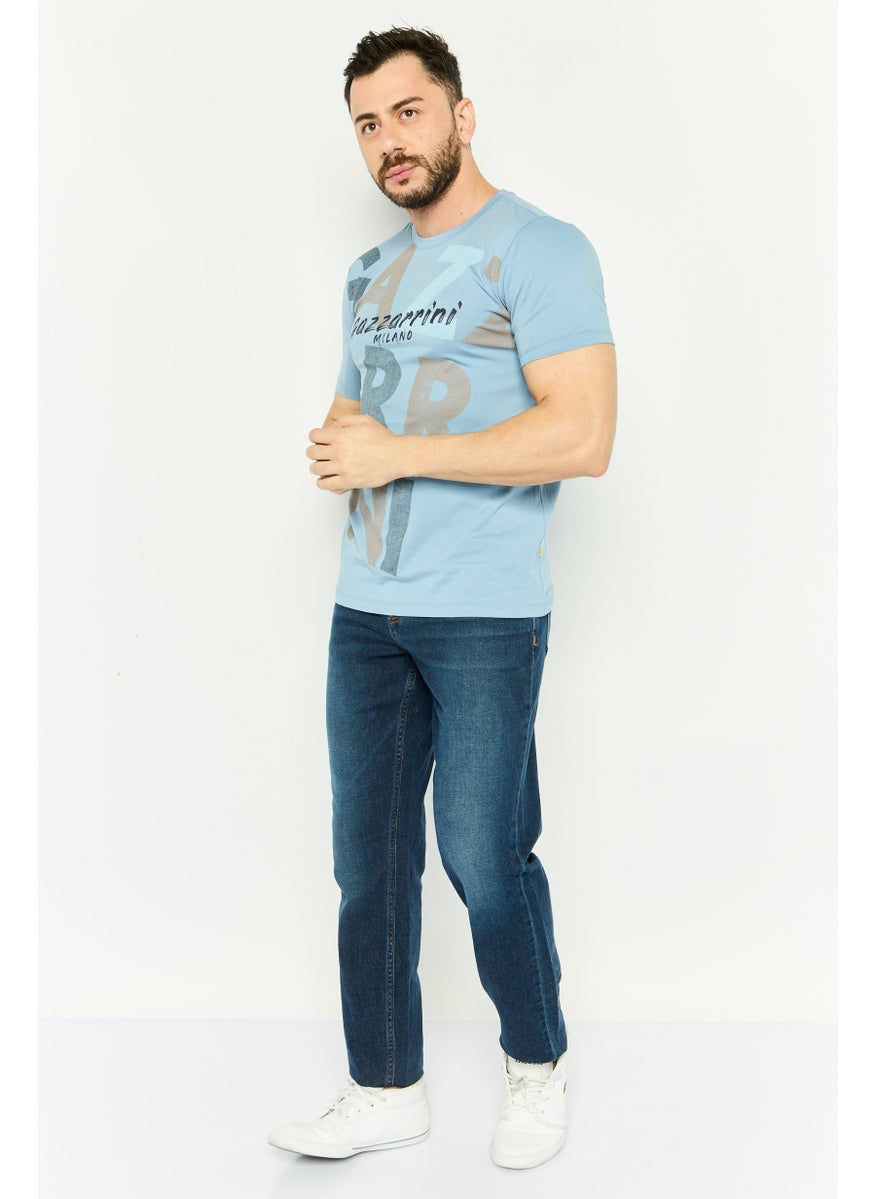 Gazzarrini Men Crew Neck Short Sleeve Graphic T Shirt, Blue Combo  - Image 2
