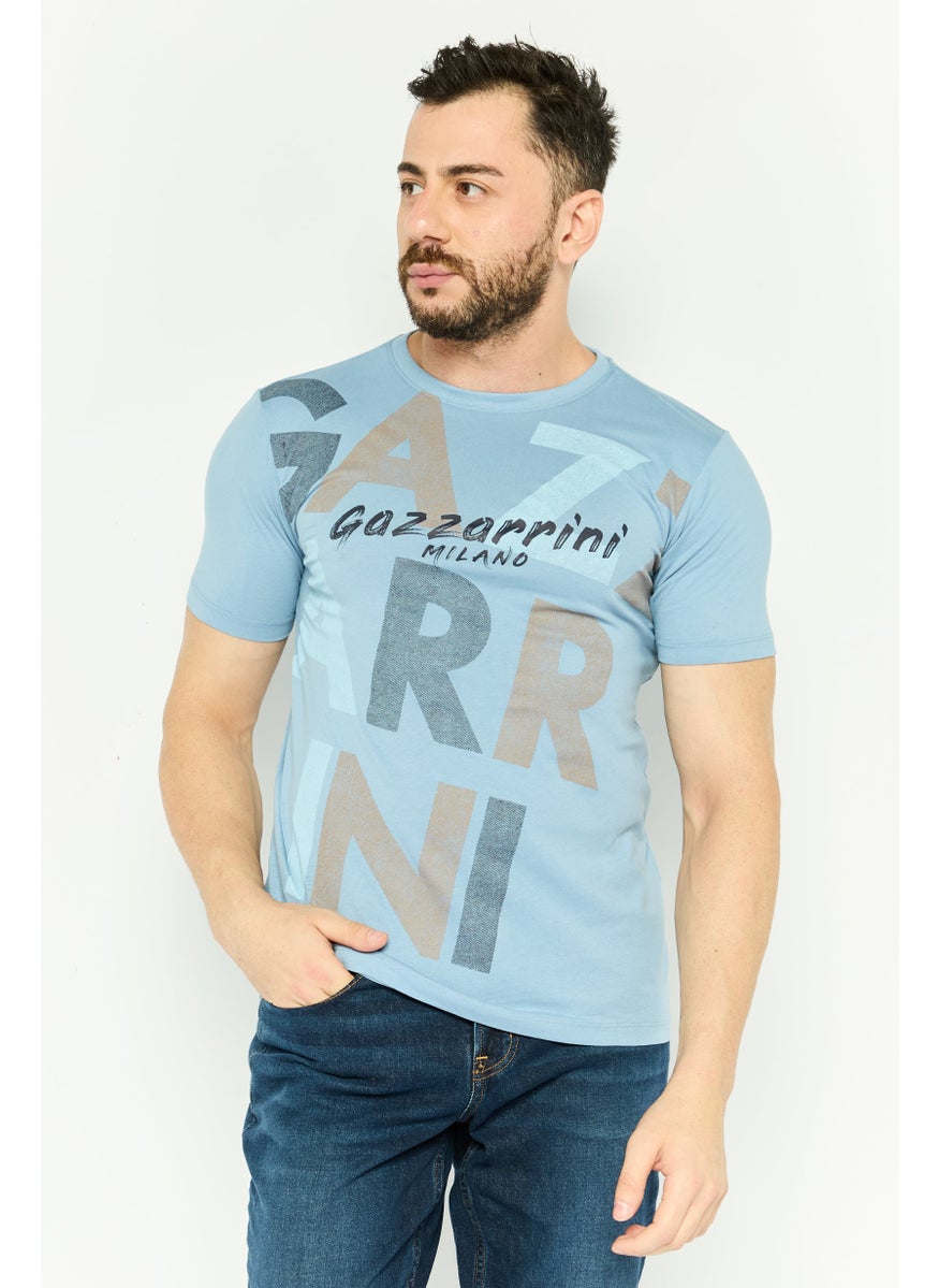 Gazzarrini Men Crew Neck Short Sleeve Graphic T Shirt, Blue Combo  - Image 1