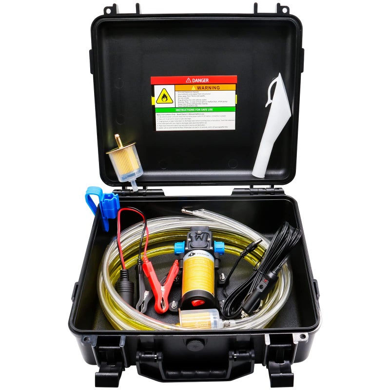 Steauty 12V Fuel Transfer Pump Set Moves Up to 85 Gallons Of Gas or Diesel Per Hour with Upgraded Carrying Case Pulley Lead Pipe for Vehicles Boats Equipment Gasoline Diesel 70W Boost Kit - Image 2