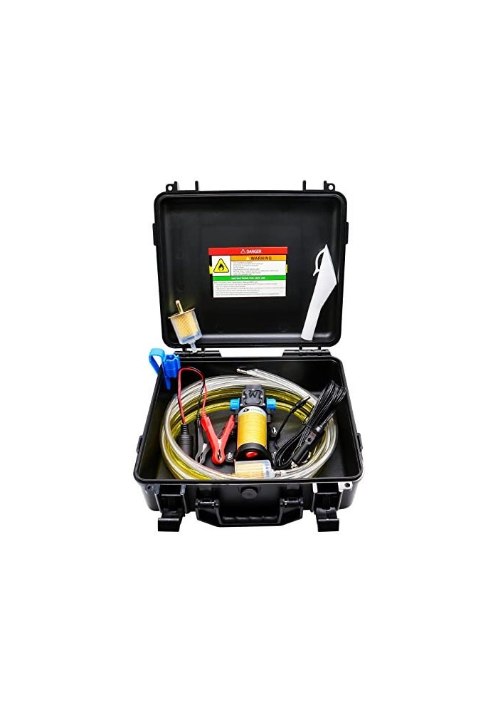 Steauty 12V Fuel Transfer Pump Set Moves Up to 85 Gallons Of Gas or Diesel Per Hour with Upgraded Carrying Case Pulley Lead Pipe for Vehicles Boats Equipment Gasoline Diesel 70W Boost Kit - Image 1