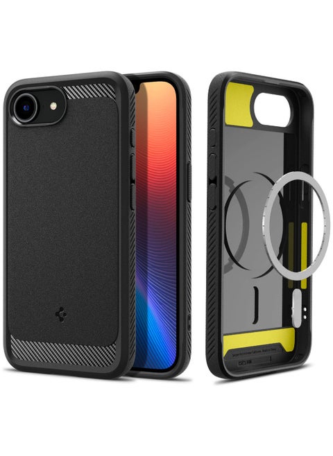 Rugged Armor MagFit iPhone 16E Case Cover with MagSafe and Carbon Fiber Textures (2025) - Matte Black