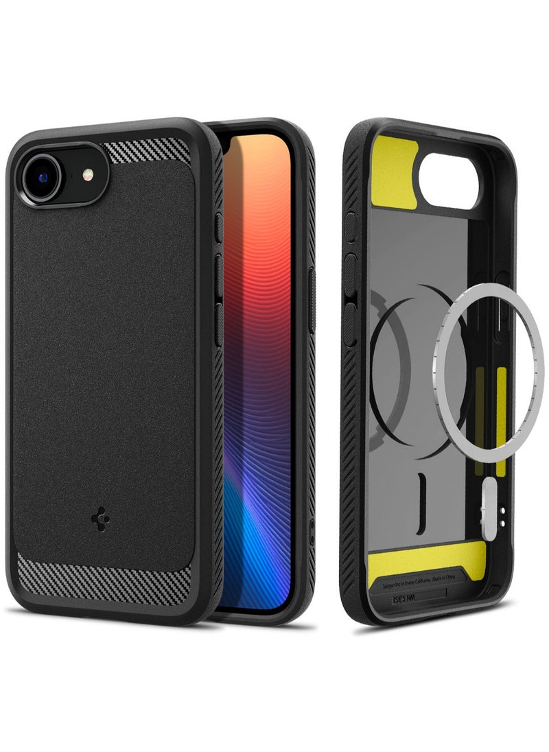 Spigen Rugged Armor MagFit iPhone 16E Case Cover with MagSafe and Carbon Fiber Textures (2025) - Matte Black  - Image 1