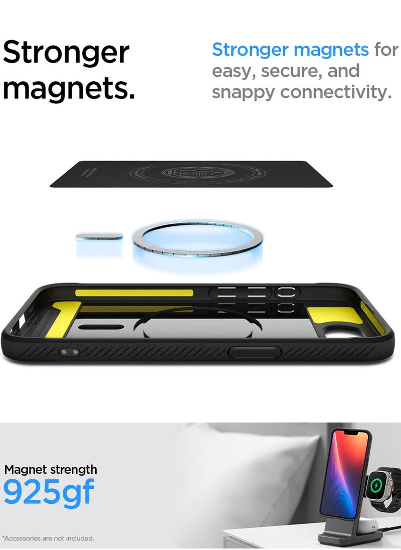 Rugged Armor MagFit iPhone 16E Case Cover with MagSafe and Carbon Fiber Textures (2025) - Matte Black