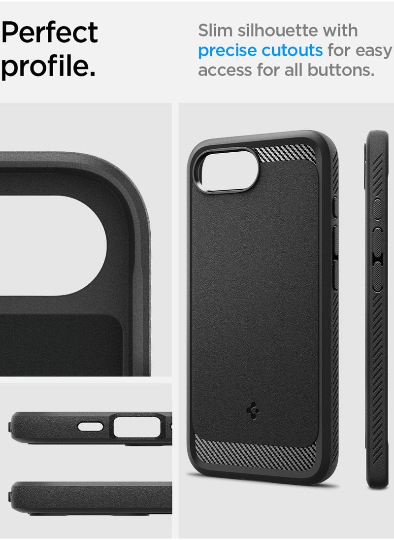 Rugged Armor MagFit iPhone 16E Case Cover with MagSafe and Carbon Fiber Textures (2025) - Matte Black