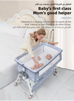 MIXDE Baby Bedside Crib, Babies Bed with 360° Swivel Wheels, Portable Folding Bassinet for Infant Newborn, Nursery Beds with Mosquito Net, Mat, Basket, Cooler, Diaper Changing Station  - Image 3