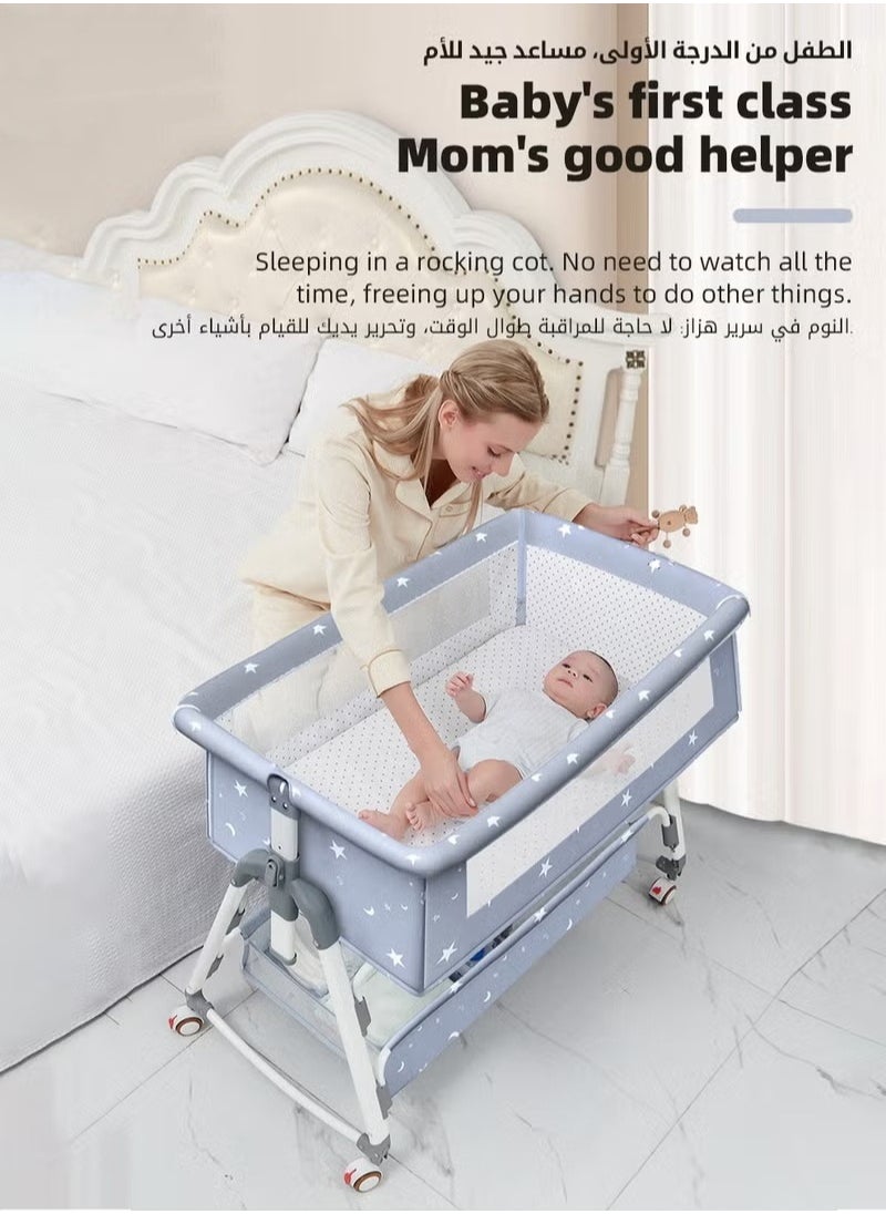 MIXDE Baby Bedside Crib, Babies Bed with 360° Swivel Wheels, Portable Folding Bassinet for Infant Newborn, Nursery Beds with Mosquito Net, Mat, Basket, Cooler, Diaper Changing Station  - Image 3