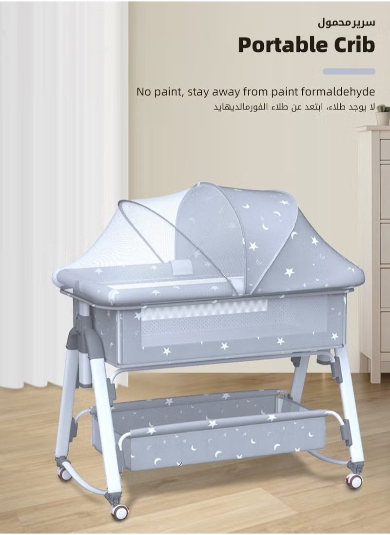 MIXDE Baby Bedside Crib, Babies Bed with 360° Swivel Wheels, Portable Folding Bassinet for Infant Newborn, Nursery Beds with Mosquito Net, Mat, Basket, Cooler, Diaper Changing Station  - Image 2