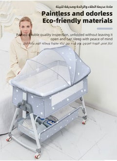 MIXDE Baby Bedside Crib, Babies Bed with 360° Swivel Wheels, Portable Folding Bassinet for Infant Newborn, Nursery Beds with Mosquito Net, Mat, Basket, Cooler, Diaper Changing Station  - Image 4