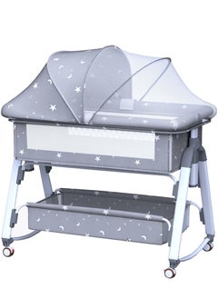 MIXDE Baby Bedside Crib, Babies Bed with 360° Swivel Wheels, Portable Folding Bassinet for Infant Newborn, Nursery Beds with Mosquito Net, Mat, Basket, Cooler, Diaper Changing Station  - Image 1