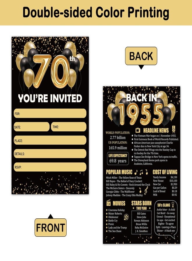 REWIDPARTY Black Gold 70th Birthday Invitations with Envelopes & Stickers（Set of 15） Back in 1955 Fill in Invitations 70th Anniversary Decoration Gifts 70 Years Old Birthday Party Supplies for Adults - Image 2