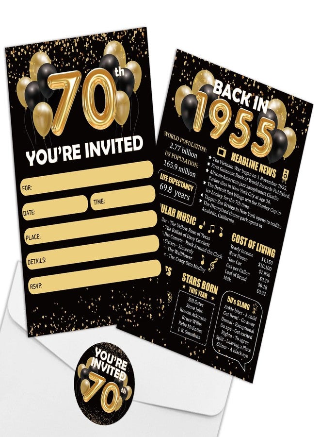 REWIDPARTY Black Gold 70th Birthday Invitations with Envelopes & Stickers（Set of 15） Back in 1955 Fill in Invitations 70th Anniversary Decoration Gifts 70 Years Old Birthday Party Supplies for Adults - Image 1