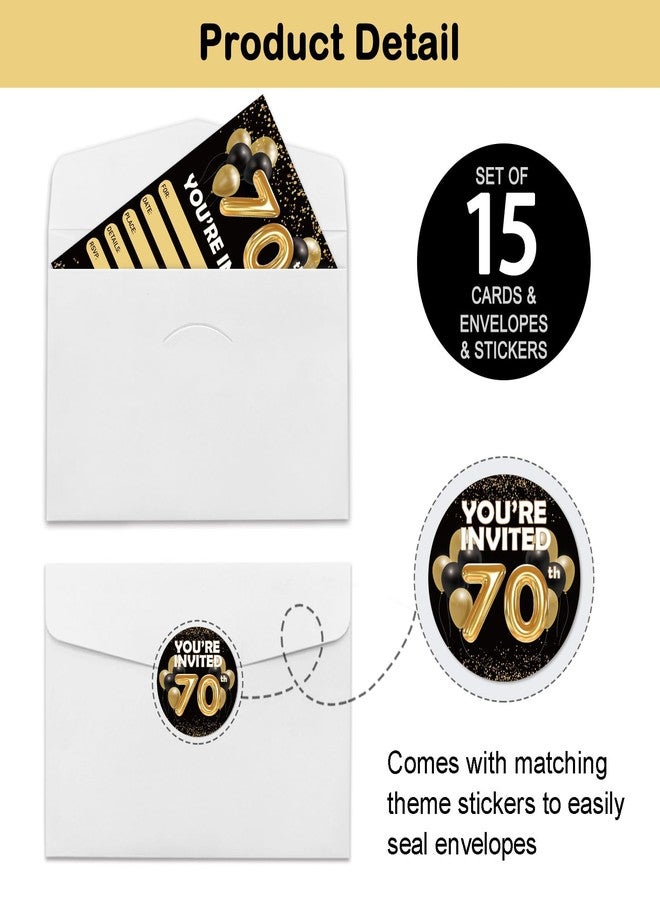 REWIDPARTY Black Gold 70th Birthday Invitations with Envelopes & Stickers（Set of 15） Back in 1955 Fill in Invitations 70th Anniversary Decoration Gifts 70 Years Old Birthday Party Supplies for Adults - Image 4