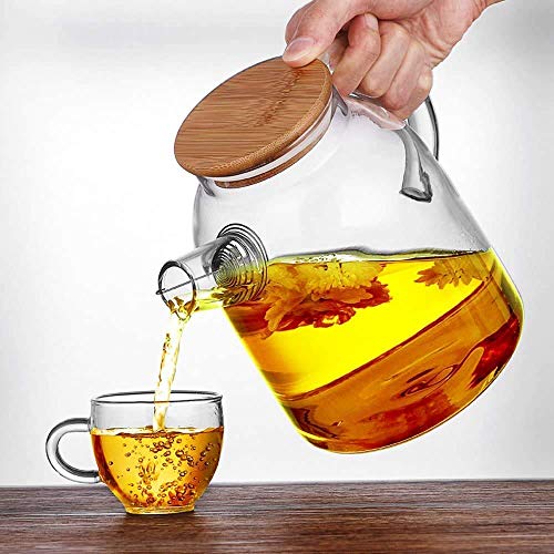 RAHAS Glass Water jug with Air Tight Bamboo lid, for Juice Water iced Tea Pitcher Carafe hot Glass jar, Drinking Beverage Pitcher with Cap 1800ml Transparent Pack of 1 - Image 4
