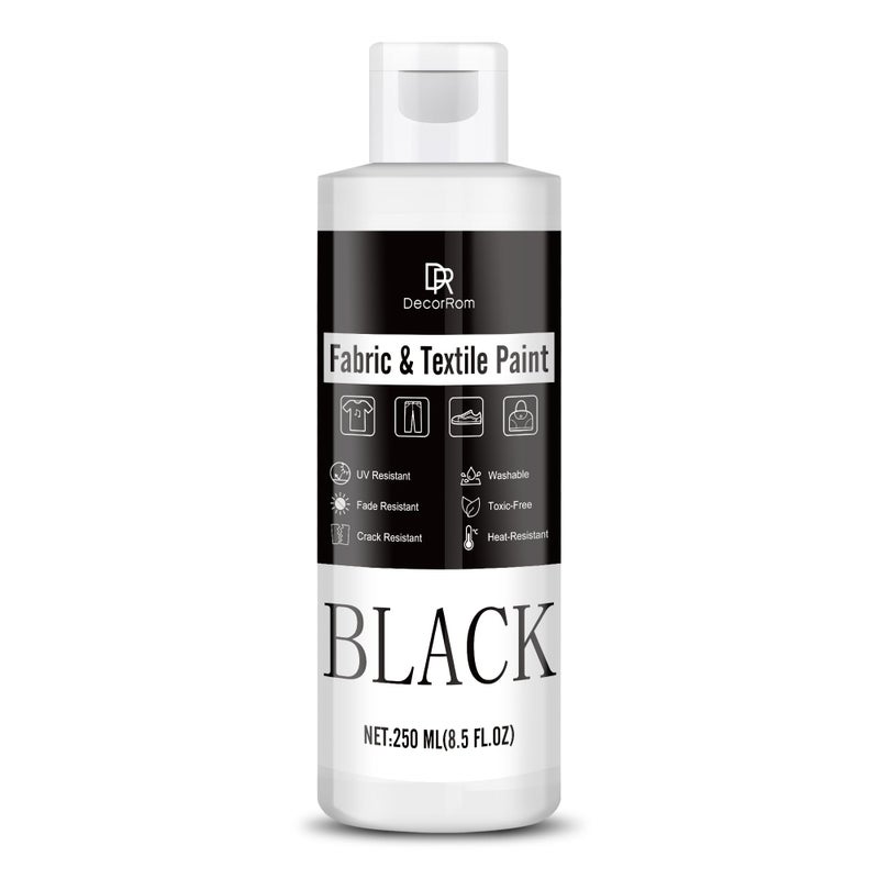 Black Fabric Paint 85 oz Permanent NonToxic Textile Paint for Clothes DIY Fabric Painting on Tshirts Shoes Leather Jeans Bags Canvas