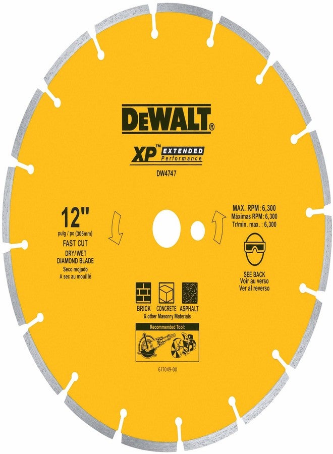 ديوالت شفرة المنشار الماسية المجزأة للقطع الجاف DEWALT DW4747 XP مقاس 12 بوصة مع محور مقاس 1 بوصة للإسفلت والطوب والخرسانة - Image 1