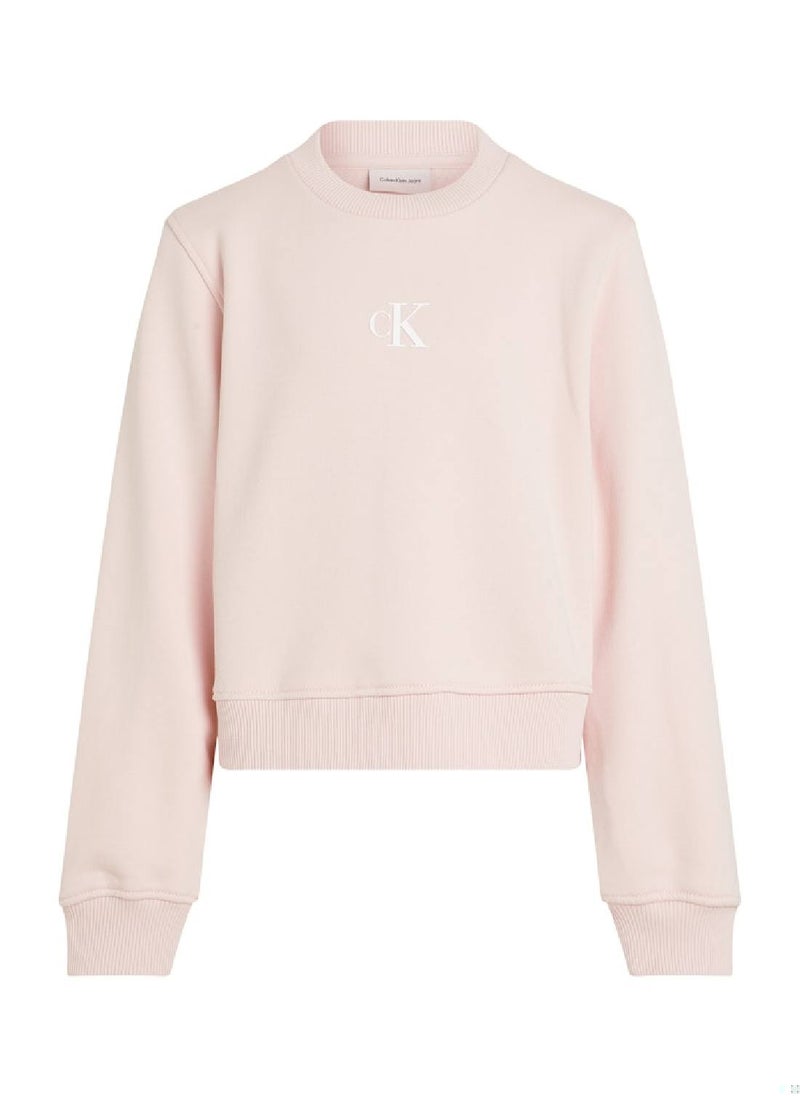 Calvin Klein Jeans Girls' Crew Neck Sweatshirt - Cotton, Pink  - Image 1