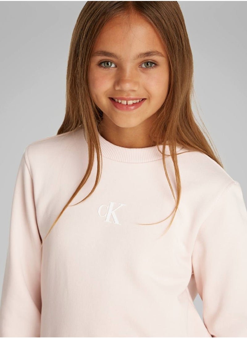 Calvin Klein Jeans Girls' Crew Neck Sweatshirt - Cotton, Pink  - Image 4